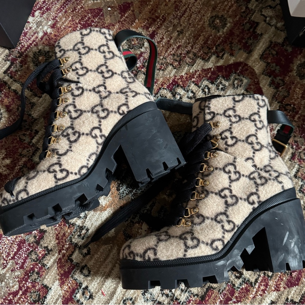 Gucci GG Monogram Wool Ankle Boots - Picture 4 of 6